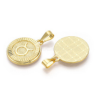 Brass Pendants, Twelve Constellations, Flat Round, Real 18K Gold Plated, 24x20.5x2mm, Hole: 3.5x7mm(KK-T070-01G-12)