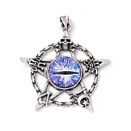 Glass Pendants, with Antique Silver Plated Alloy Findings, Star with Evil Eye, Lilac, 47x44x9mm, Hole: 7x4mm(FIND-A015-02B-AS)