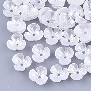Resin Imitation Pearl Bead Caps, 3-Petal, Flower, White, 10x10.5x4mm, Hole: 1.4mm(RESI-T040-007B)