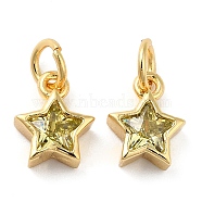 Brass Cubic Zirconia Charms, Real 18K Gold Plated, Star, Gold, 9x7.5x3mm, Hole: 2.5mm(FIND-Z005-02A)