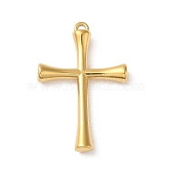 304 Stainless Steel Pendants, Cross Charm, Real 14K Gold Plated, 27.5x17x3.5mm, Hole: 1mm(STAS-L022-328G)