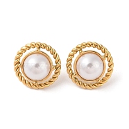 Ion Plating(IP) 304 Stainless Steel Plastic Bead Stud Earrings, Half Round, Golden, 21.5mm(EJEW-S227-04G)