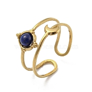 304 Stainless Steel with Natural Lapis Lazuli Ring, Inner Diameter: 17mm(RJEW-Z031-01H-01)