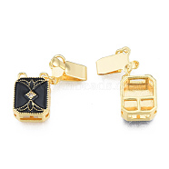 Brass Pave Clear Cubic Zirconia Box Clasps, with Black Enamel, Nickel Free, Rectangle, Real 18K Gold Plated, 25mm, Rectangle: 14x10x5mm, Hole: 1.2mm(KK-N233-416LG)