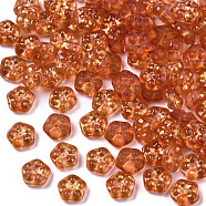 Spray Painted Glass Beads, with Gold Foil, Flower, Chocolate, 6x3mm, Hole: 0.9mm(DGLA-R052-002-B09)