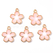 Transparent Epoxy Resin Pendants, with Alloy Findings, Flower, Light Gold, Pink, 18x15x3mm, Hole: 1.6mm(RESI-R434-01A)