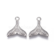 304 Stainless Steel Pendants, Whale Tail Shape, Stainless Steel Color, 11.3x11x1.5mm, Hole: 1.2mm(STAS-F207-05P-A)