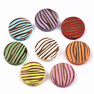 Painted Natural Wood Beads, Laser Engraved Pattern, Flat Round with Zebra-Stripe, Mixed Color, 20x5mm, Hole: 1.5mm(WOOD-T021-50B-M)