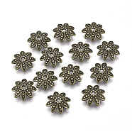 8-Petal Tibetan Style Alloy Flower Bead Caps, Cadmium Free & Nickel Free & Lead Free, Antique Bronze, 14x3.5mm, Hole: 2mm(TIBEB-2347-AB-FF)