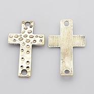 Alloy Hammered Cross Links connectors, Cadmium Free & Nickel Free & Lead Free, Antique Silver, 36x22x4mm, Hole: 3mm(X-PALLOY-AD49200-AS-FF)