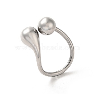 316 Stainless Steel Cuff Ring, Water Drop, Stainless Steel Color, Inner Diameter: 17x18.5mm(RJEW-C066-01P)