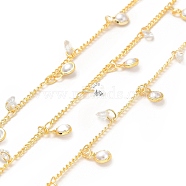 Brass Curb Chains, with ABS Plastic Imitation Pearl & Glass Charms, Soldered, with Spool, Real 18K Gold Plated, 1.5mm(CHC-A006-19G)