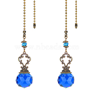 Faceted Glass Round Big Pendant Decorations, with Tibetan Style Alloy Findings, Royal Blue, 410mm, 2pcs/set(HJEW-GF0001-09B)