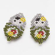 MIYUKI & TOHO Handmade Japanese Seed Beads Links, Girl Pattern, Olive, 30x17x2mm, Hole: 1~2mm(X-SEED-G002-232-1)