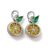 Brass Micro Pave Gold Cubic Zirconia Charms, Lemon Charms, Platinum, 13.5x9x4.5mm, Hole: 3mm(KK-G490-22P)