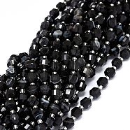 Natural Black Onyx Beads Strands, with Seed Beads, Faceted, Bicone, Double Terminated Point Prism Beads, Dyed & Heated, 7~8x7~8mm, Hole: 0.8mm, about 38pcs/strand, 15.35 inch(39cm)(G-O201B-52A)