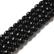Gemstone Beads Strands, Black Onyx, Natural Faceted(128 Facets) Round, Dyed & Heated, 6mm , hole: 1mm, 15 inch(G-G873-6MM)