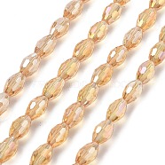 Transparent Electroplate Glass Beads Strands, Faceted, Oval, Navajo White, 8.5x5.5mm, Hole: 1.2mm, about 70pcs/strand, 20.87~23.23''(53~59cm)(EGLA-A037-T6x8mm-B05)