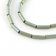 Tube Electroplate Non-magnetic Synthetic Hematite Bead Strands, Matte Style, Green Plated, 8x2mm, Hole: 1mm, about 50pcs/strand, 15.7 inch(G-S203-26E)