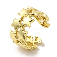 Rack Plating Brass Cuff Rings, Long-Lasting Plated, Lead Free & Cadmium Free, Star, Real 18K Gold Plated, Adjustable(RJEW-H228-17G)