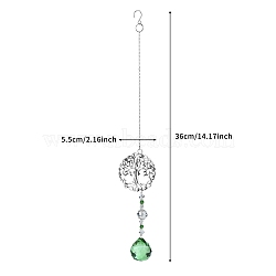 Glass Teardrop with Tree of Life Hanging Pendant Decorations, Suncatchers for Party Window, Wall Display Decorations, Green, 360x55mm(PW-WG20658-01)