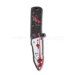 Halloween Themed Double-sided Printed Acrylic Pendants, Knife Shape, Black, 50x11x2mm, Hole: 1.8mm(OACR-L017-01C)