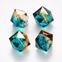 Two Tone Transparent Spray Painted Acrylic Beads, Polygon, Light Sea Green, 7.5x8x8mm, Hole: 1.8mm, about 1690pcs/500g(ACRP-T005-26K)