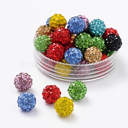 Polymer Clay Rhinestone Beads, Pave Disco Ball Beads, Grade A, Round, Half Drilled, Mixed Color, 8mm, Hole: 1mm, PP13(1.9~2mm)(RB-XCP0001-07)