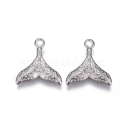 Tarnish Resistant 304 Stainless Steel Pendants, Whale Tail Shape, Stainless Steel Color, 11.3x11x1.5mm, Hole: 1.2mm(STAS-F207-05P-A)