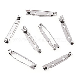 Tarnish Resistant 201 Stainless Steel Brooch Pin Back Safety Catch Bar Pins, with 2 Holes, Stainless Steel Color, 32x5x6.5mm, Hole: 2mm, pin: 0.5mm(STAS-S117-021D)