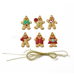 PVC Hanging Decorations, with Cord, Gingerbread Man, for Christmas, Mixed Color, Pendant: 37~39x24~29x2.5~3mm, Hole: 2.8~2.9mm, 6pcs/set(DIY-E038-02A)