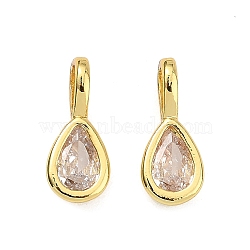 Brass Micro Pave Cubic Zirconia Pendants, Teardrop Charms, Long-Lasting Plated, Rack Plating, Lead Free and Cadmium Free, Beige, 13x5.5x4.5mm, Hole: 3.5x2.5mm(KK-U050-04G-02)