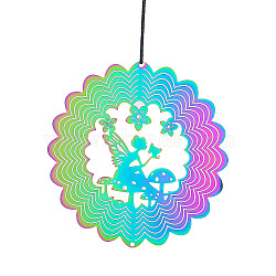 Stainless Steel 3D Wind Spinners, Wind Chime for Outdoor Yard and Garden Patio Hanging Decoration, Rainbow Color, Angel & Fairy, 100mm(PW-WG08C7F-15)