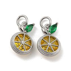 Brass Micro Pave Gold Cubic Zirconia Charms, Lemon Charms, Platinum, 13.5x9x4.5mm, Hole: 3mm(KK-G490-22P)