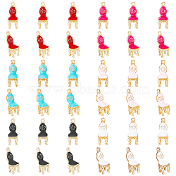 36Pcs 6 Colors Courtly Style Alloy Enamel Pendants, Golden, Chair with Crown Charm, Mixed Color, 26.5x10x9mm, Hole: 1.8mm, 6pcs/color(ENAM-HY0001-18)