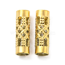 304 Stainless Steel Beads, Hollow, Column with Flower, Golden, 12.5x4mm, Hole: 3mm(STAS-B047-33G)