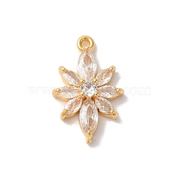 Brass Micro Pave Clear Cubic Zirconia Pendants, Nickle Free, Flower with Sun, Real 18K Gold Plated, 18x11x4mm, Hole: 1mm(KK-M294-07G-03)