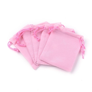 Velvet Cloth Drawstring Bags, Jewelry Bags, Christmas Party Wedding Candy Gift Bags, Hot Pink, 9x7cm