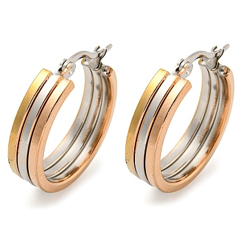 Vacuum Plating 202 Stainless Steel Hoop Earring, with 304 Stainless Steel Pins, Mixed Color, 24.5x6.5mm