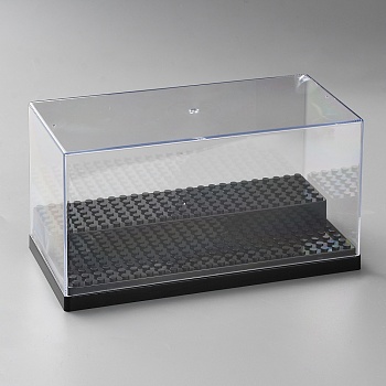 2-tier Transparent Acrylic Toys Action Figures Display Boxs, Dustproof Minifigures Display Case with Wood Base, Rectangle, Black, 20.2x10.2x10.6cm