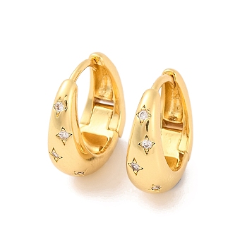 Brass Pave Clear Cubic Zirconia Hoop Earrings for Women, Lead Free & Cadmium Free, Real 18K Gold Plated, 16x16x6mm