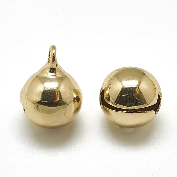 Brass Bell Charms, Real 18K Gold Plated, 13.5x10mm, Hole: 2mm
