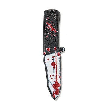 Halloween Themed Double-sided Printed Acrylic Pendants, Knife Shape, Black, 50x11x2mm, Hole: 1.8mm