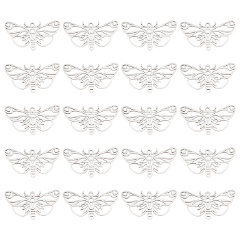 20Pcs 201 Stainless Steel Pendants, Laser Cut, Butterfly, Stainless Steel Color, 18x32.5x1mm, Hole: 1.6mm
