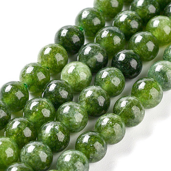 Dyed Natural Malaysia Jade Beads Strands, Round, Green, 8mm, Hole: 1.2mm, about 23pcs/strand, 7.28 inch(18.5cm)