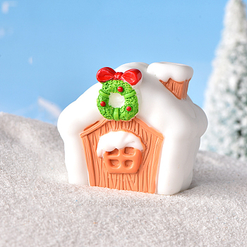 Christmas Themed Resin House Figurine, Micro Landscapes Ornament Accessories, Coral, 38x42mm