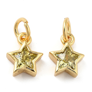 Brass Cubic Zirconia Charms, Real 18K Gold Plated, Star, Gold, 9x7.5x3mm, Hole: 2.5mm