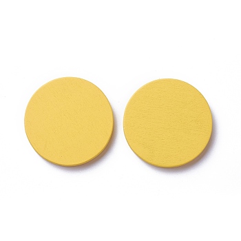 Wood Cabochons, Dyed, Flat Round, Yellow, 40x5mm