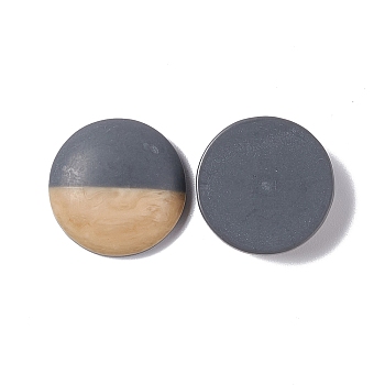 Two Tone Wood Grain Frosted Imitation Leather Style Resin Cabochons, Flat Round, Gray, 18x5mm