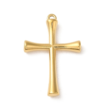 304 Stainless Steel Pendants, Cross Charm, Real 14K Gold Plated, 27.5x17x3.5mm, Hole: 1mm
